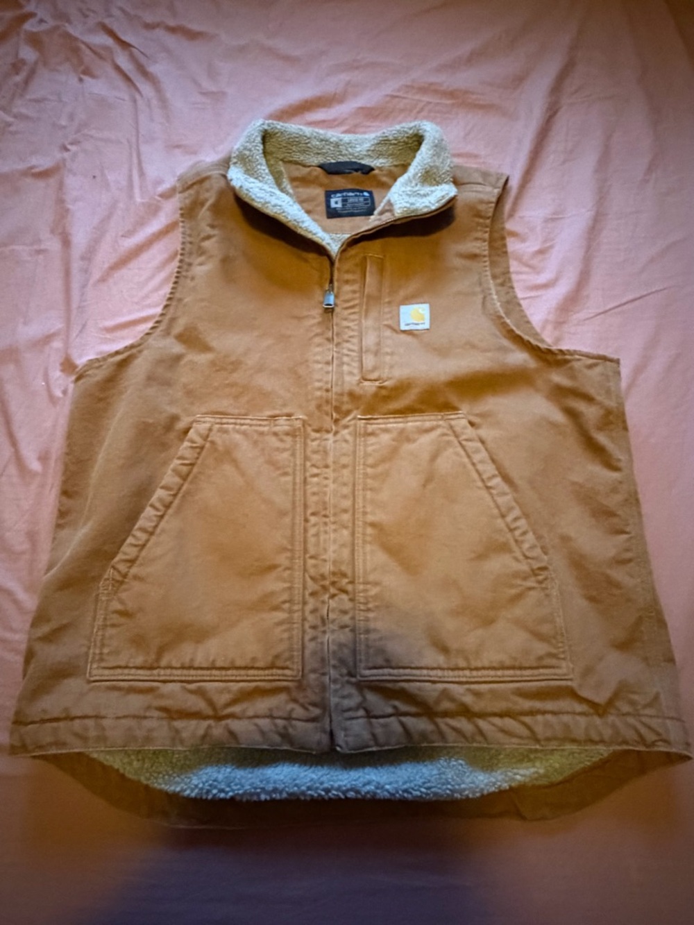 Carhartt Tan/Brown Sherpa Collar Work Vest - Loose Fit